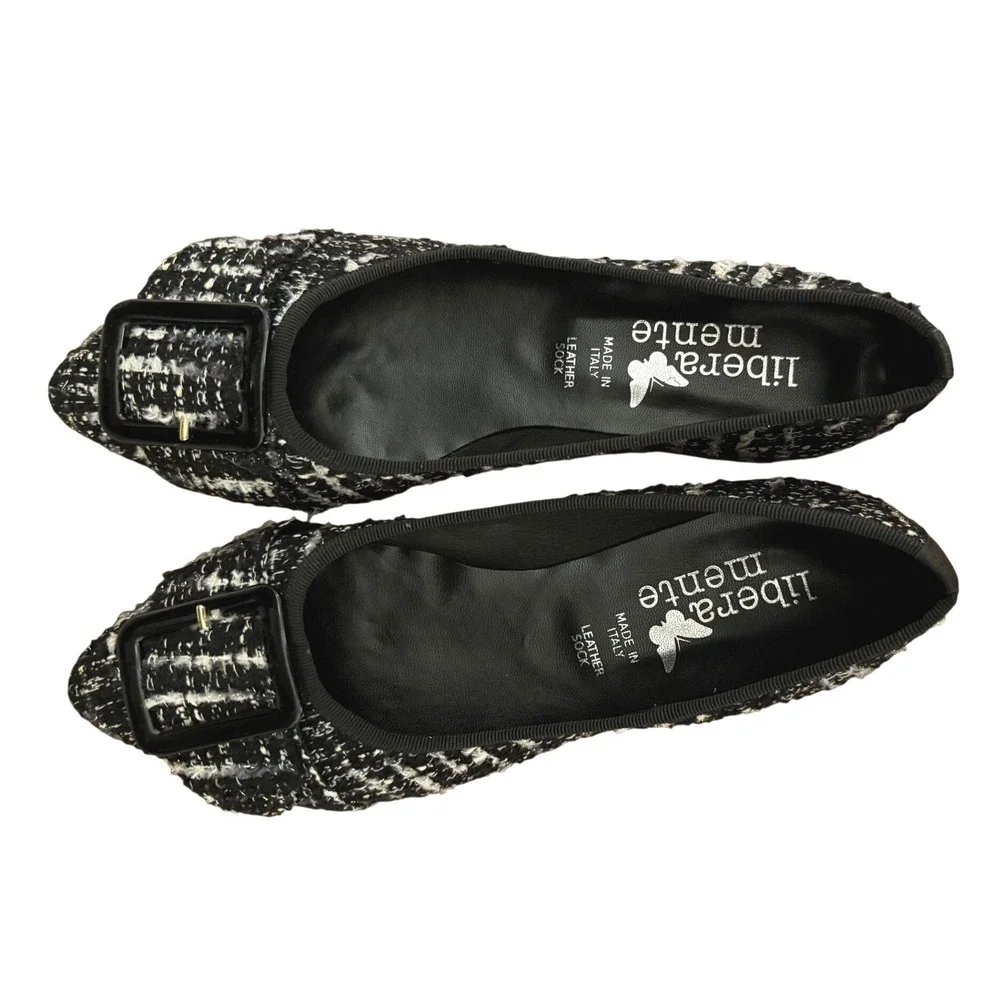 Libera Mente Black Boucle Tweed Pointy Toe Flats Buckle EU 40 Italy New